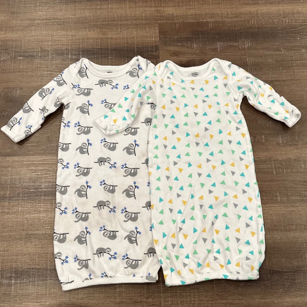 Luvable Friends Baby Gown Lot 2‎ 0-6 Months Cotton Sleep Sack Sloth Geometric